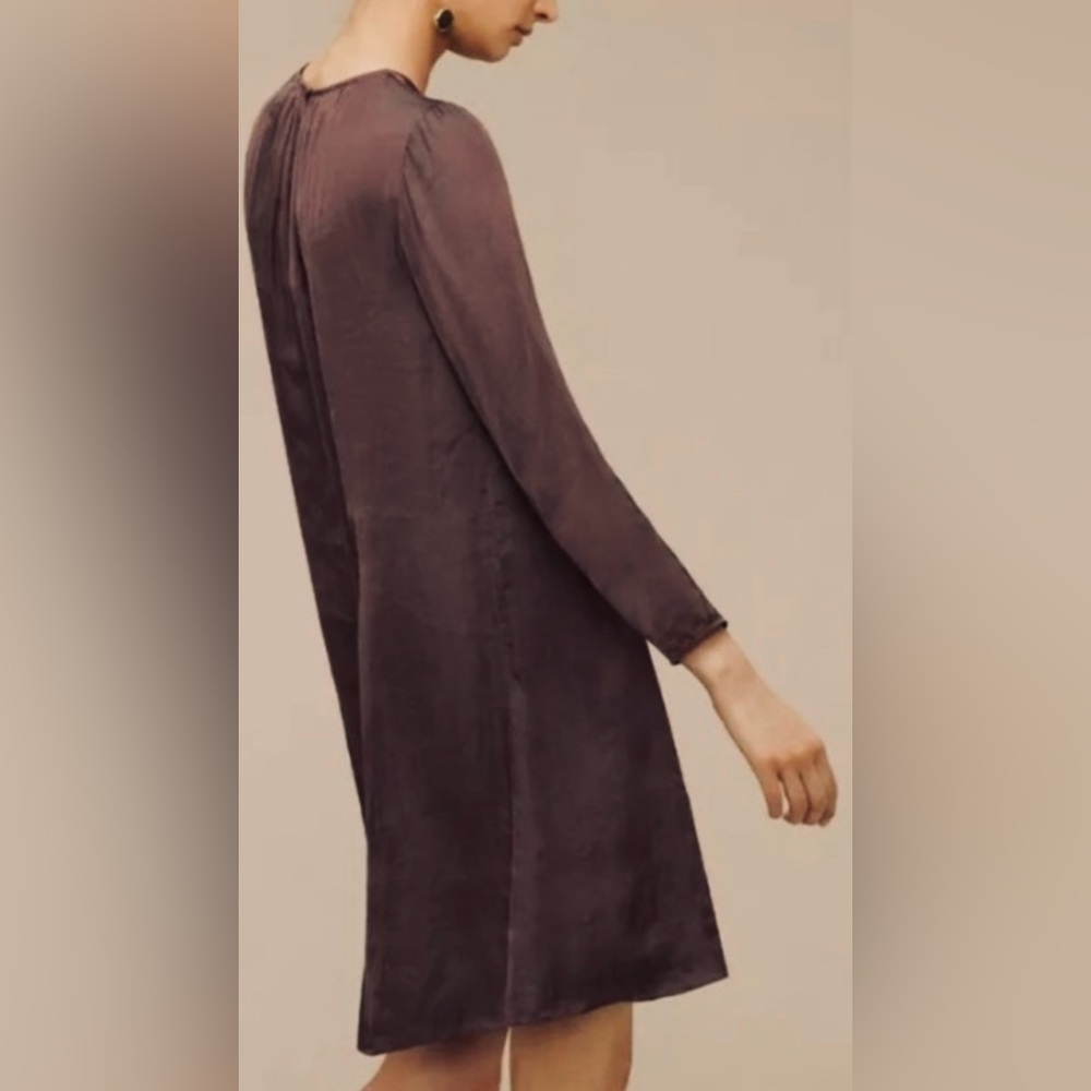 Wilfred Silky satin Babydoll Dress Rondelly Brown Japan tunic party mod chic XXS